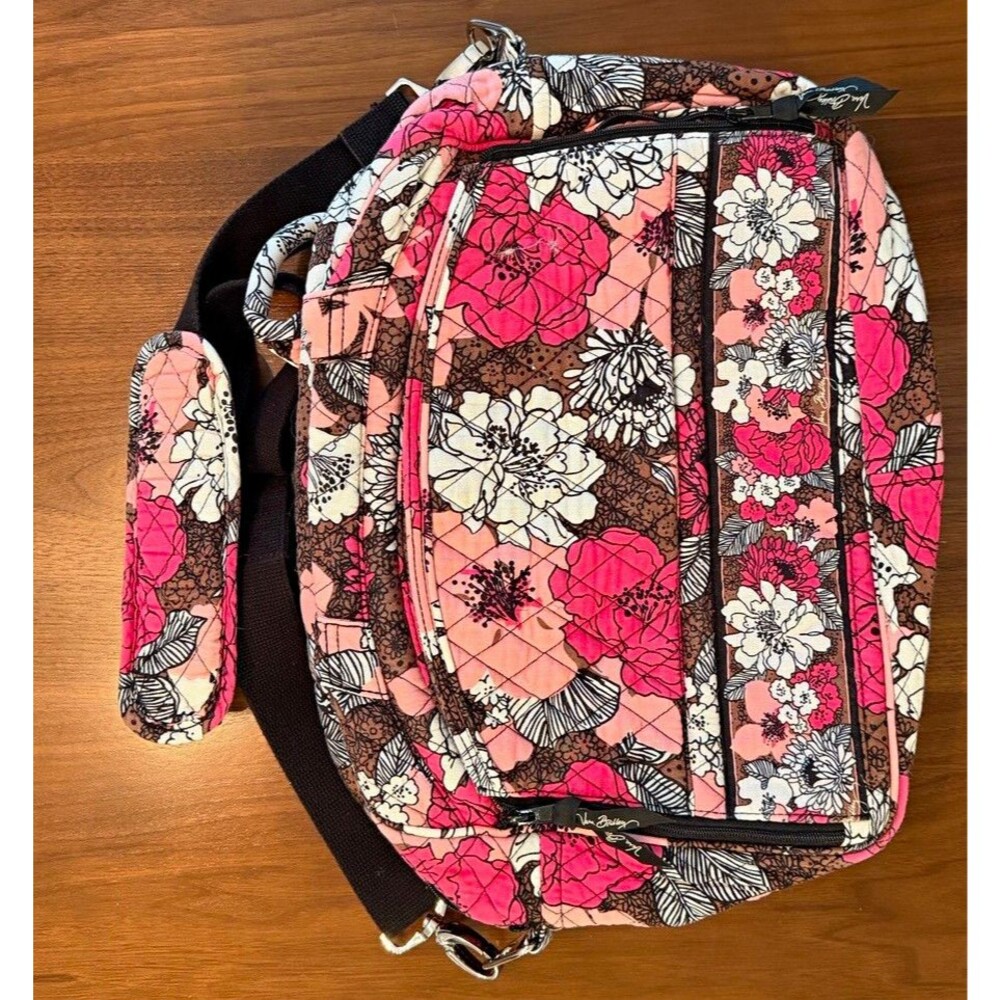 Vera Bradley Floral Quilted Laptop Bag Zip Lined Pockets Detachable Strap Large